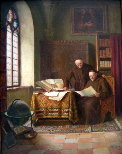 Two Monks By Study  By Ludwig Valenta (austrian 1882 -1943)-photo-2