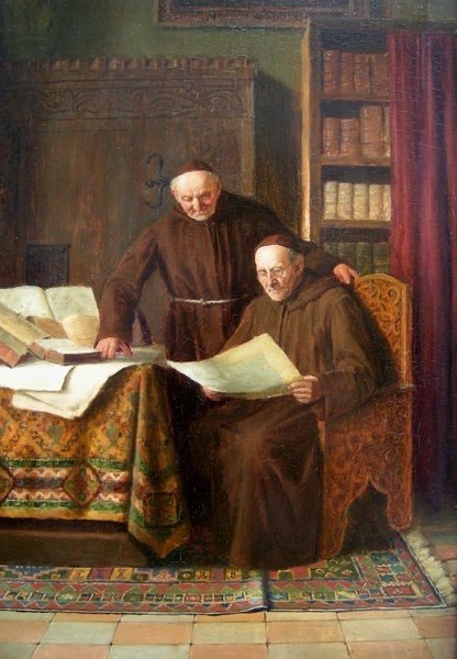 Two Monks By Study  By Ludwig Valenta (austrian 1882 -1943)-photo-3