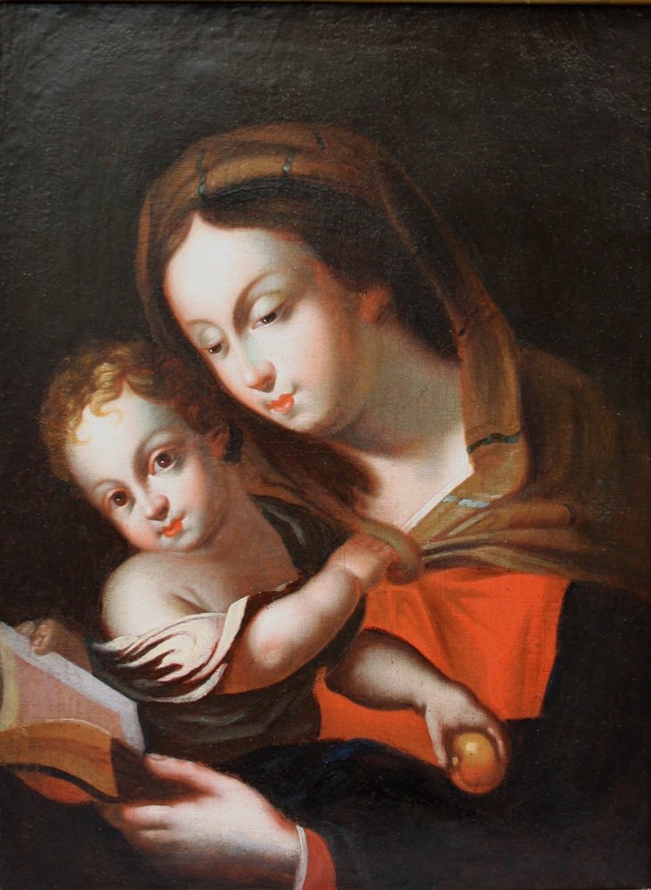 Virgin And Child, Italian Baroque Painter, Signed And Dated 1707-photo-2