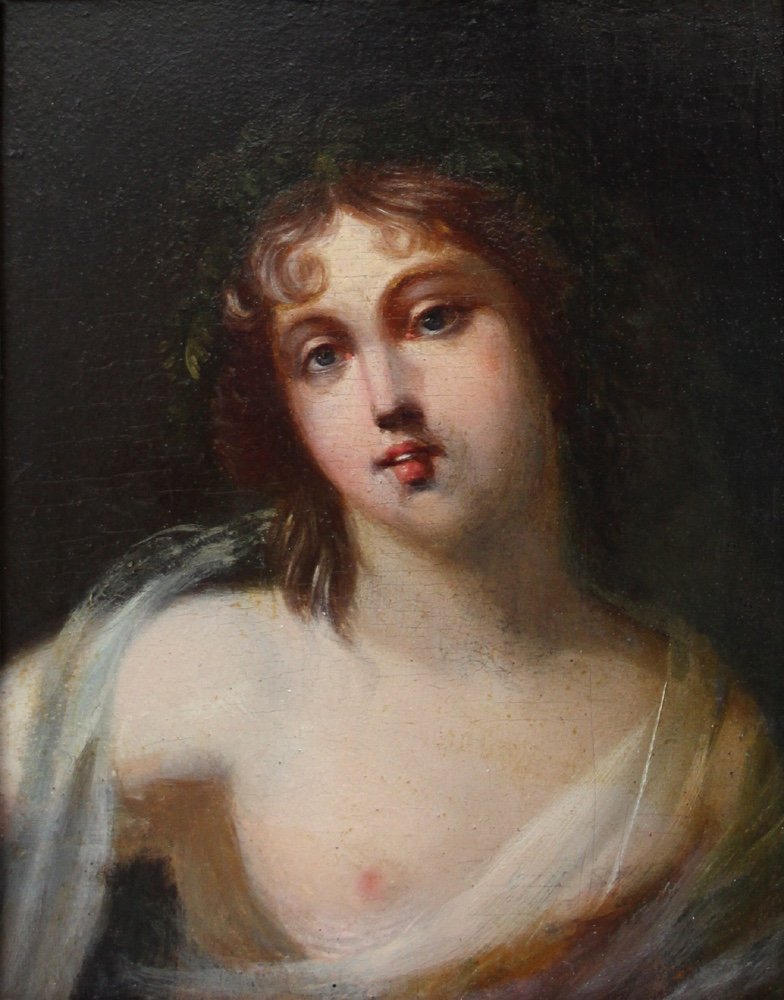 Portrait Of A Bacchante By Jacques Antoine Vallin (french, 1760 - Paris - 1835)-photo-2