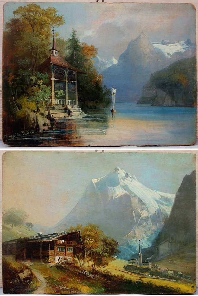  A Pair Of Swiss Views: Tells-chapel / Lake Lucerne And Grindelwald With Mount Wetterhorn