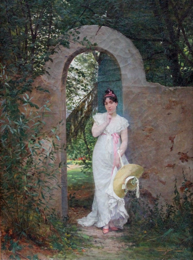 Dame avec un chapeau de soleil devant la porte du parc Eugène Deully (Français, 1860 - 1933)-photo-3