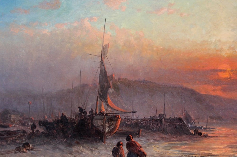 Coastal Landscape At Sunset By George Augustus Williams (british, 1814-1901)-photo-1