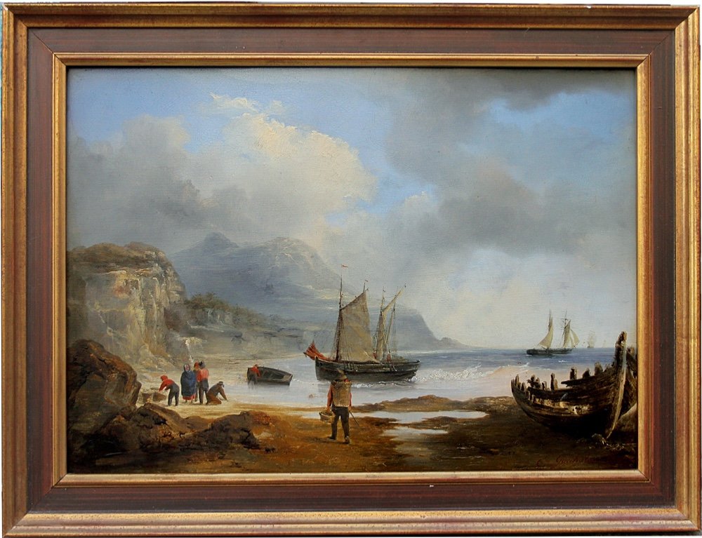 Déchargement des prises de pêche par Raymond Eugène GOETHALS (Français, 1804 - 1864)