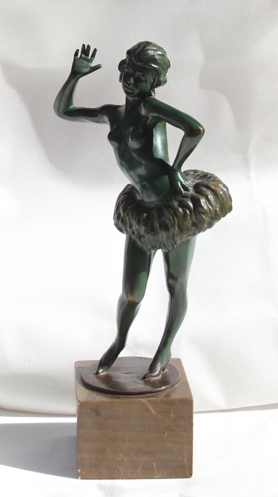 Stephan Dakon (austrian, 1904-1997), Art Deco Bronze Sculpture Of A Half-naked Dancer