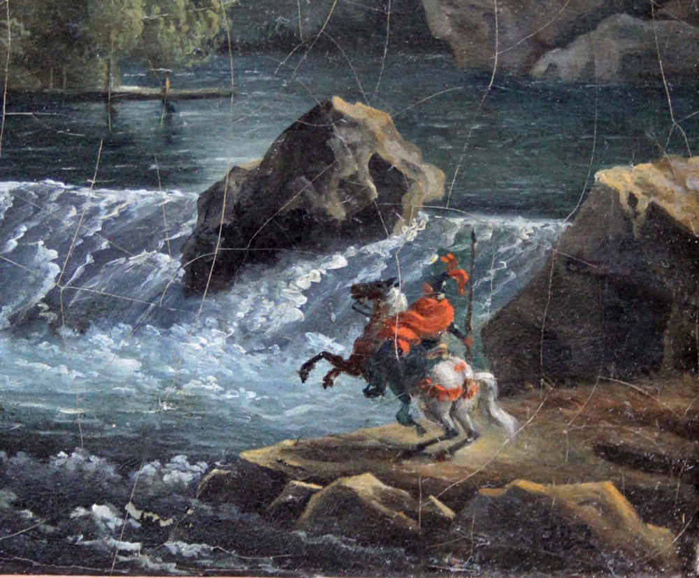 Heroic Landscape With Horseman Coming To The Aid Of The Fighters In A Castle, France Circa 1800-photo-5