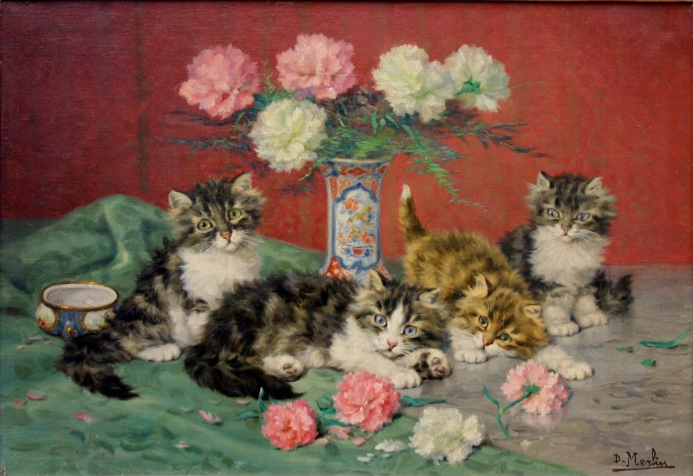 Daniel Merlin (français, 1861 - 1933) Chatons et fleurs-photo-2