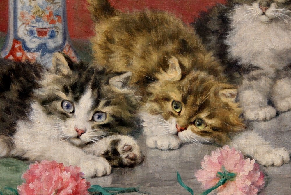 Daniel Merlin (français, 1861 - 1933) Chatons et fleurs-photo-1