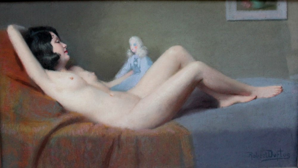 Reclining Nude With A Toy By Robert Louis Raymond Duflos (1898 - 1929)-photo-2