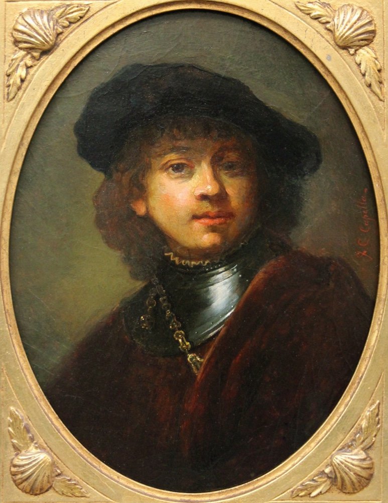 Giulia Cheli Capella (italie, 1875 - 1915), Paire de portraits d'aprés Rembrandt et A. van Dyck-photo-3