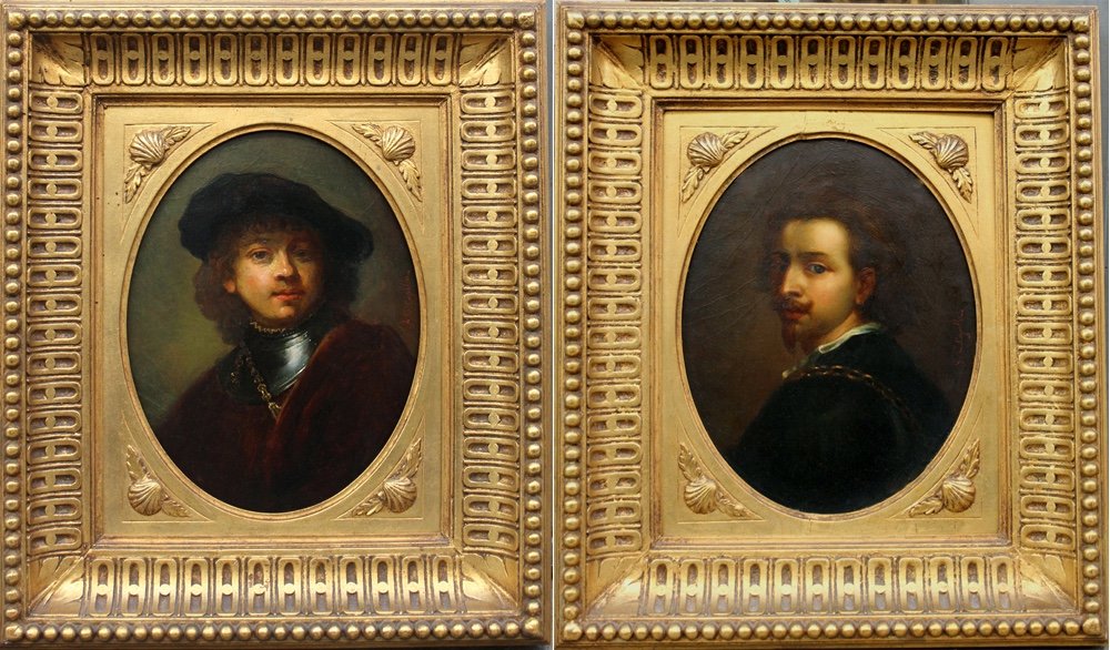 Giulia Cheli Capella (italy, 1875 - 1915), Pair Of Portraits After Rembrandt And A. Van Dyck