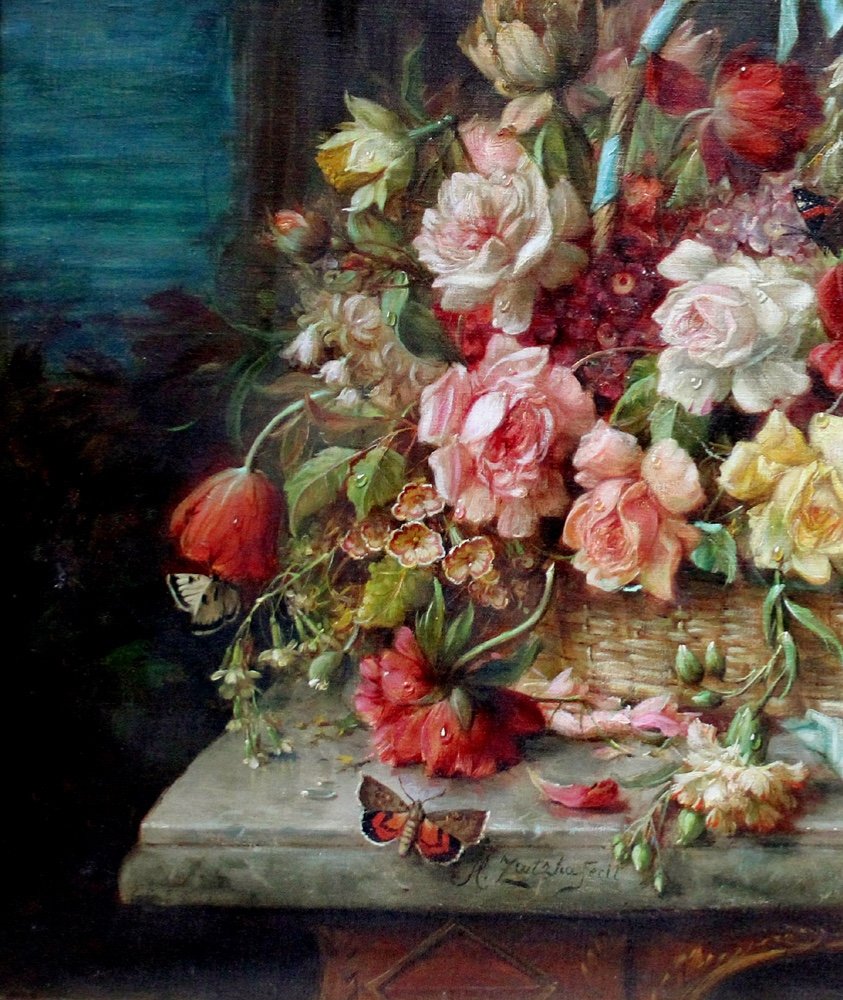 Hans Zatzka (austria 1859-1945), Magnificent Still Life With Flowers, Birds And Butterflies-photo-5