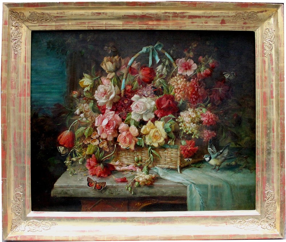 Hans Zatzka (austria 1859-1945), Magnificent Still Life With Flowers, Birds And Butterflies