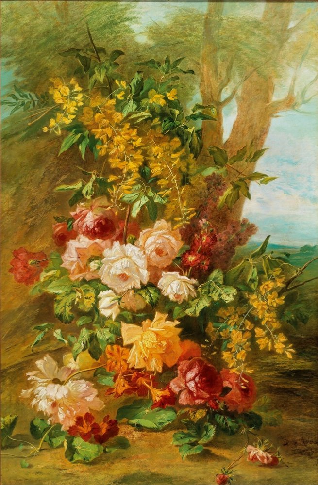 Joseph-Auguste Dupasquier (français, 1817 - 1878), Magnifique nature morte aux roses-photo-2