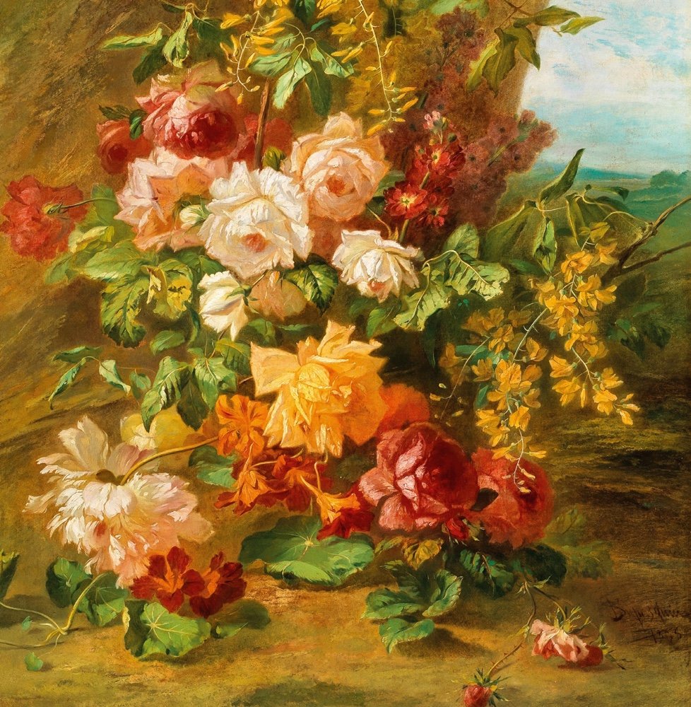 Joseph-Auguste Dupasquier (français, 1817 - 1878), Magnifique nature morte aux roses-photo-3