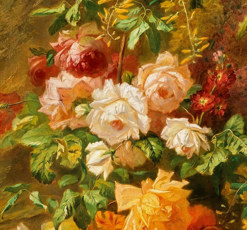 Joseph-Auguste Dupasquier (français, 1817 - 1878), Magnifique nature morte aux roses-photo-4