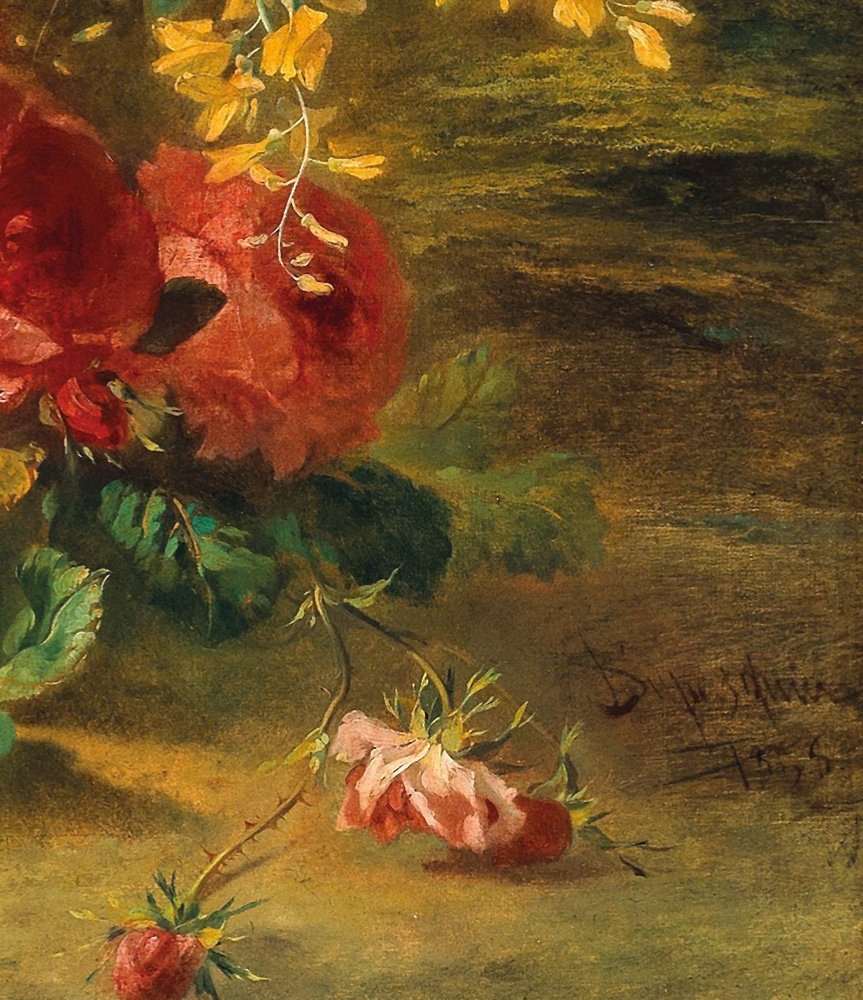 Joseph-Auguste Dupasquier (français, 1817 - 1878), Magnifique nature morte aux roses-photo-5