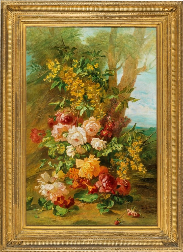 Joseph-Auguste Dupasquier (français, 1817 - 1878), Magnifique nature morte aux roses