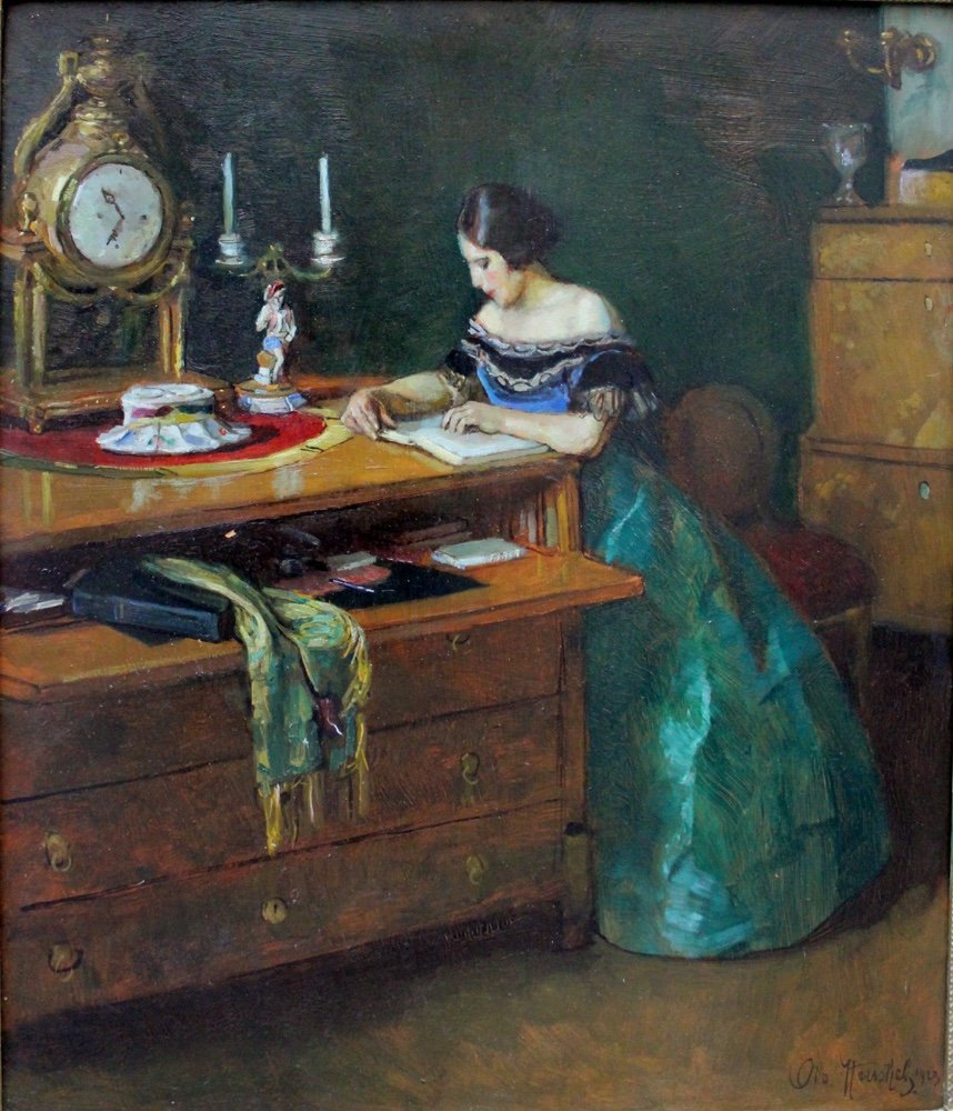 Femme lisant dans un intérieur par Otto Herschel (Autrichien, né en 1871)-photo-2