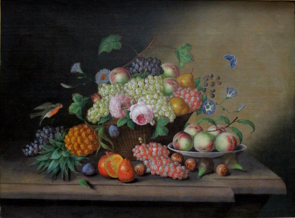 Nature morte monumentale avec différents fruits et fleurs de Georg Seitz (Autrichien 1810-1870)-photo-2