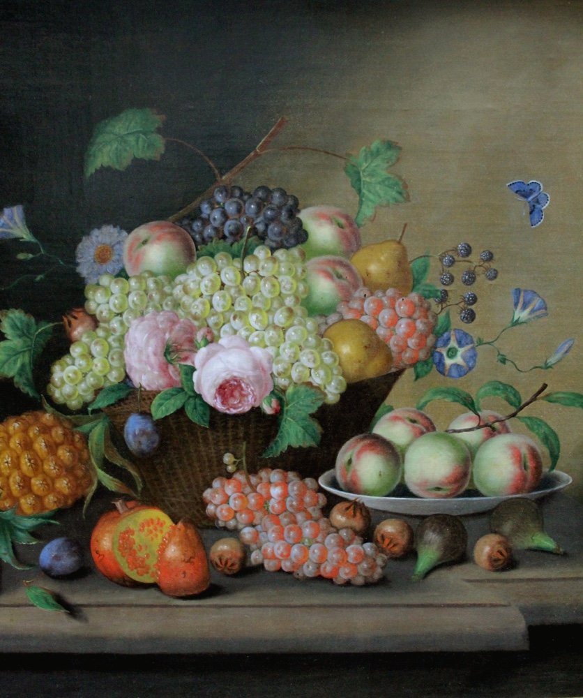 Nature morte monumentale avec différents fruits et fleurs de Georg Seitz (Autrichien 1810-1870)-photo-3