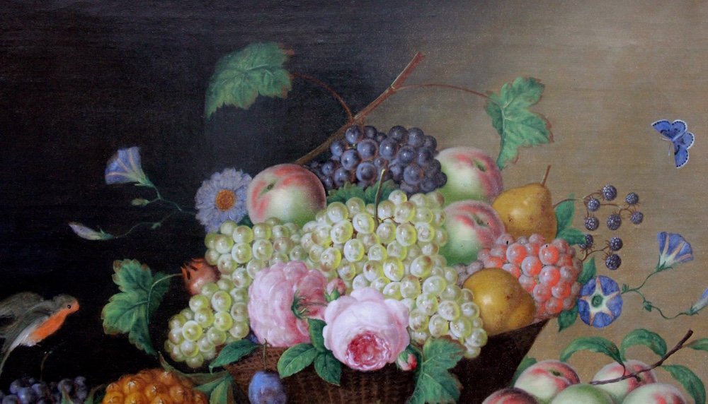 Nature morte monumentale avec différents fruits et fleurs de Georg Seitz (Autrichien 1810-1870)-photo-4