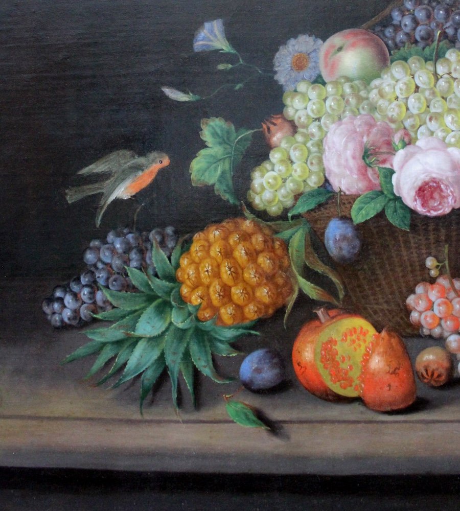 Nature morte monumentale avec différents fruits et fleurs de Georg Seitz (Autrichien 1810-1870)-photo-2