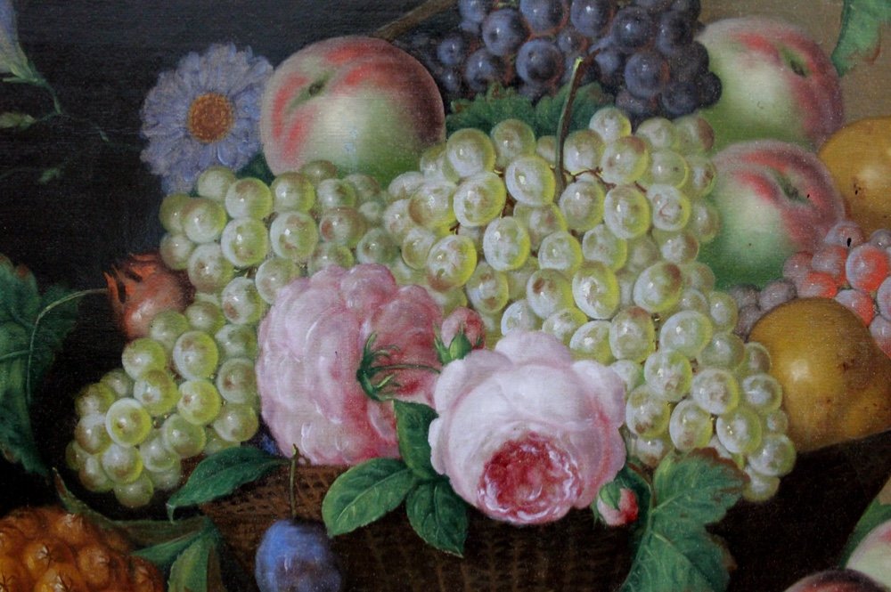 Nature morte monumentale avec différents fruits et fleurs de Georg Seitz (Autrichien 1810-1870)-photo-5