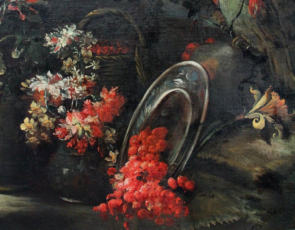 ELIZABETHA MARCHIONI (Rovigo /Vénétie vers 1700), Nature morte aux fleurs et perroquet)-photo-1