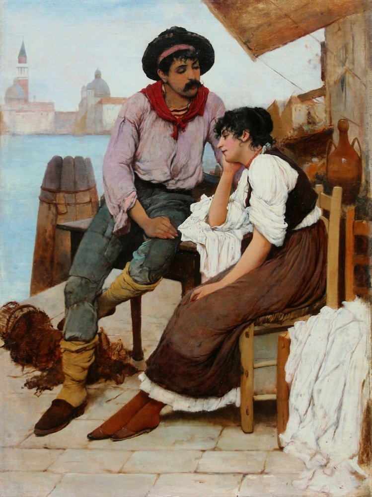 A Couple In Love On The Venetian Pier By Franz Leo Ruben (1842 - 1920), Attributed-photo-2