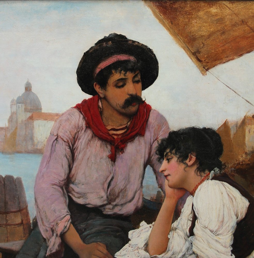 A Couple In Love On The Venetian Pier By Franz Leo Ruben (1842 - 1920), Attributed-photo-3