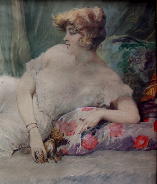 La Belle et le perroquet par Richard Geiger (Hongrois, né en 1870)-photo-3