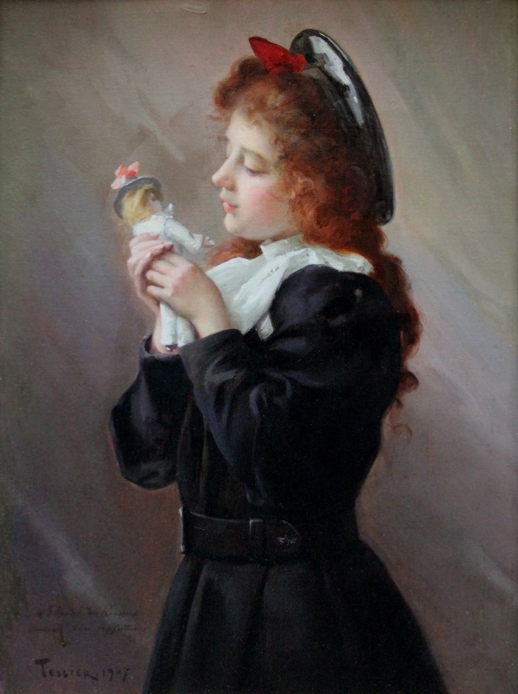 Young Girl  With A Toy By Louis Adolphe Tessier (french 1858 - 1915)-photo-2