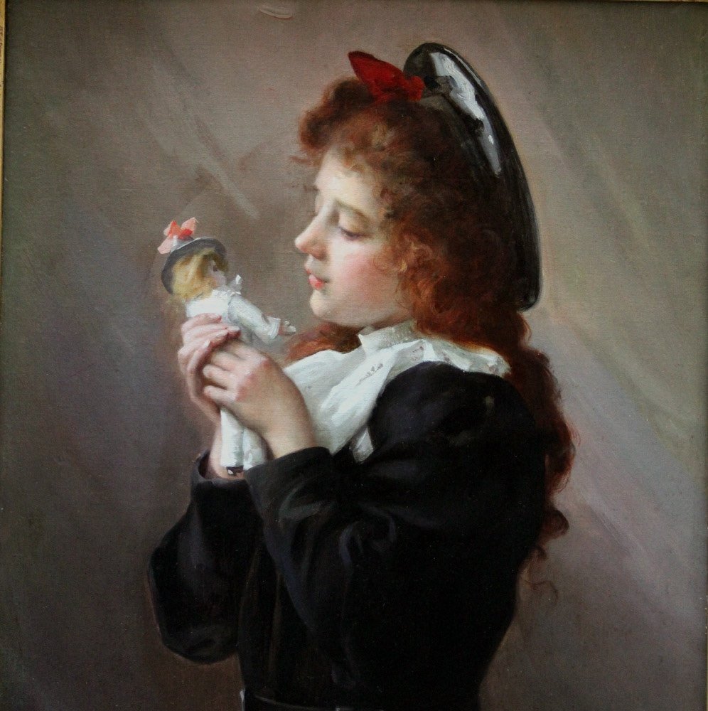 Young Girl  With A Toy By Louis Adolphe Tessier (french 1858 - 1915)-photo-3