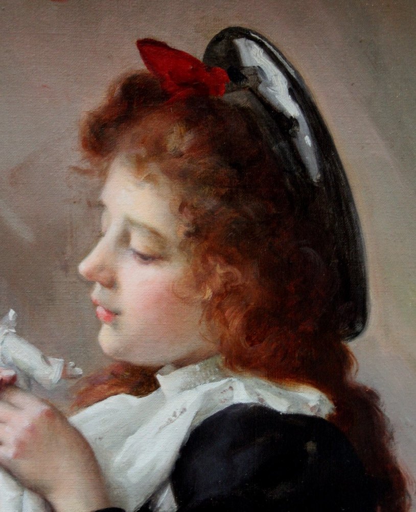 Young Girl  With A Toy By Louis Adolphe Tessier (french 1858 - 1915)-photo-4