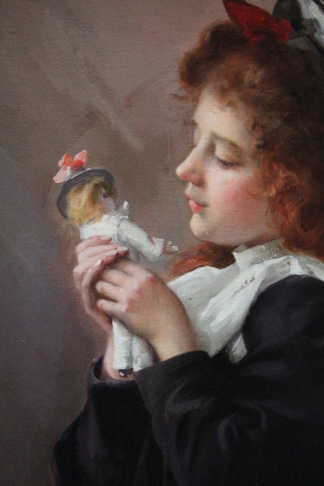 Young Girl  With A Toy By Louis Adolphe Tessier (french 1858 - 1915)-photo-1