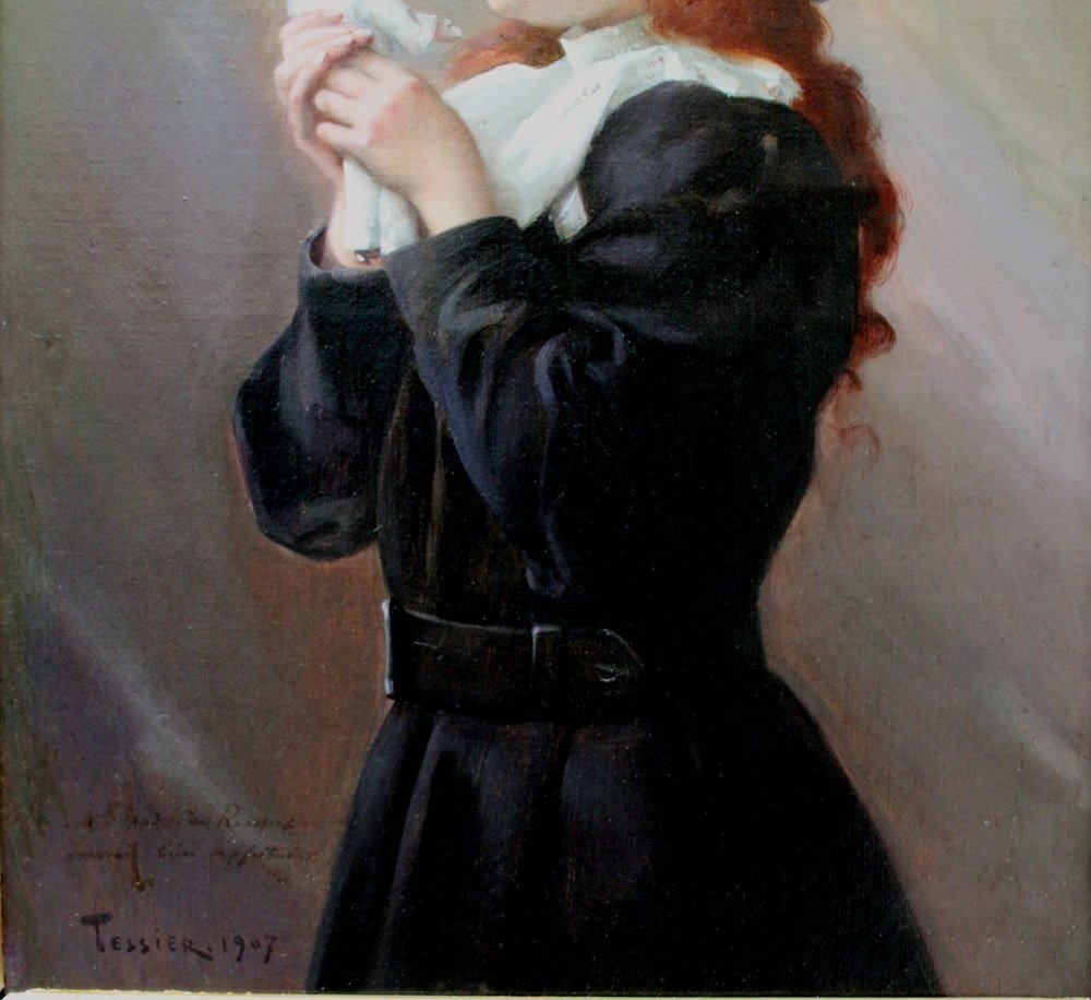 Young Girl  With A Toy By Louis Adolphe Tessier (french 1858 - 1915)-photo-3