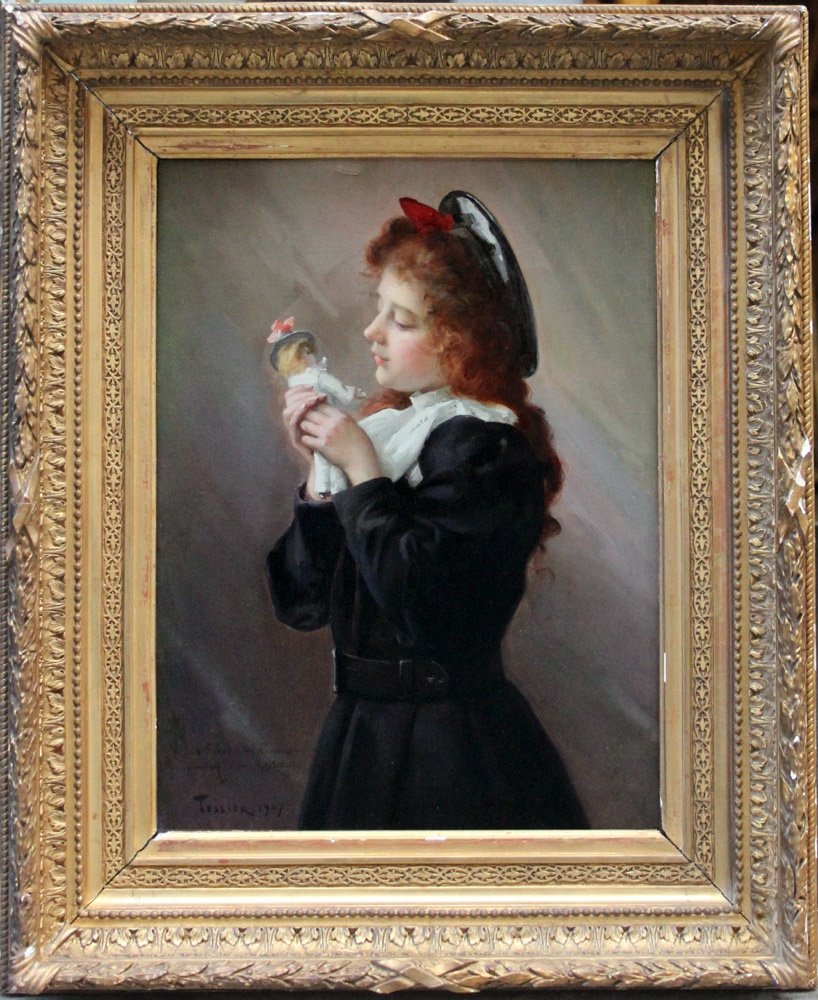 Young Girl  With A Toy By Louis Adolphe Tessier (french 1858 - 1915)