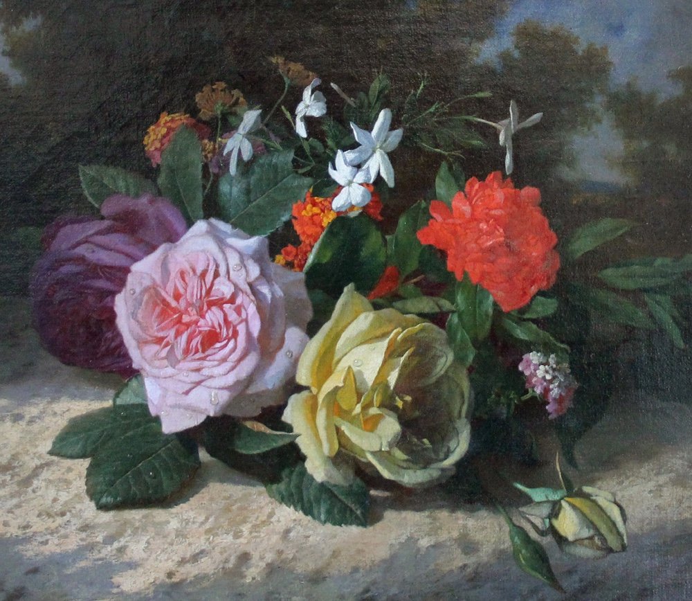 Nature morte aux roses de David Émile Joseph De Noter (1825 - 1892)-photo-3