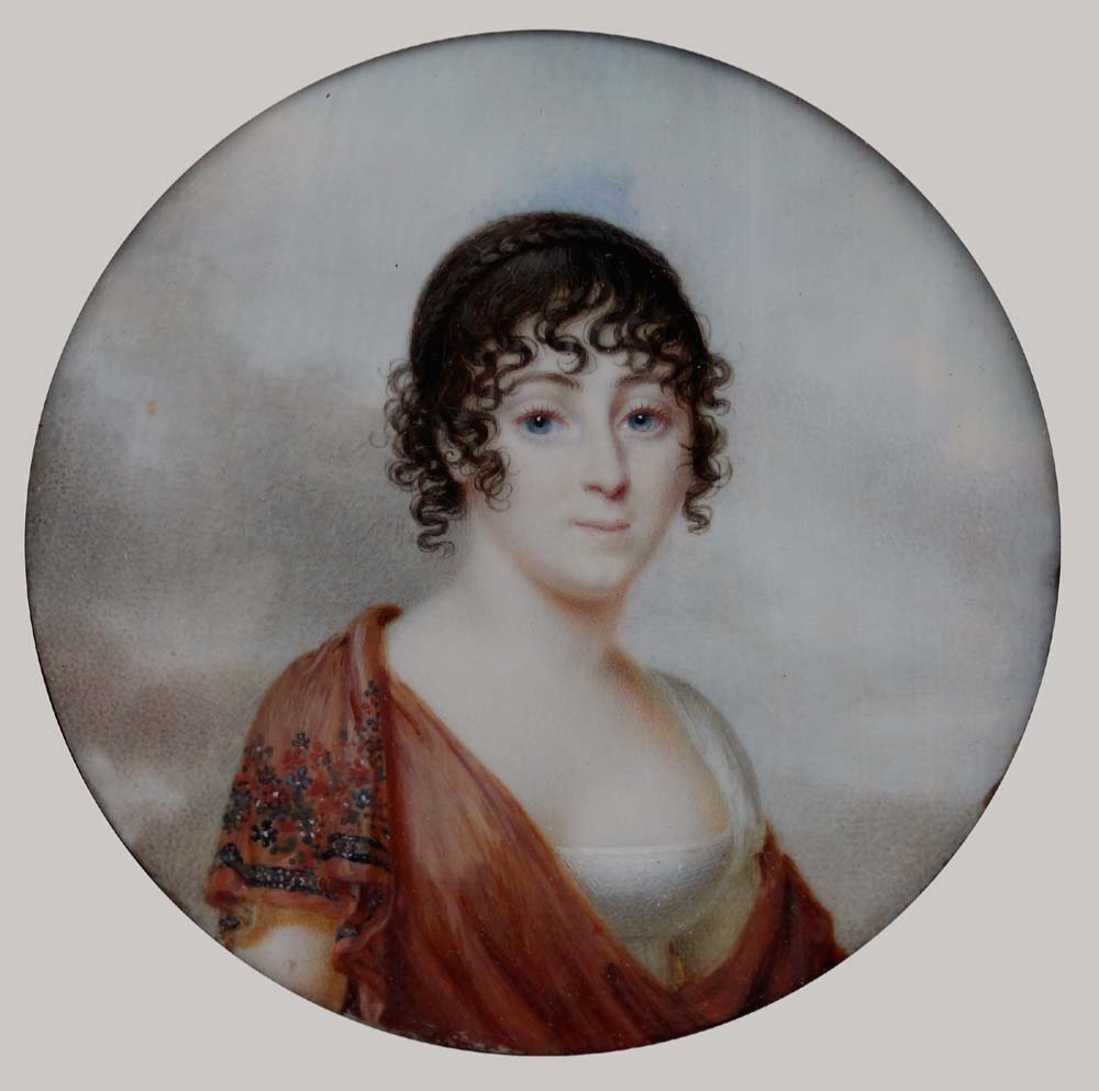 Jean Baptiste Augustin (1759 -1832), attr.to , Portrait miniature d'une jeune noble dame-photo-2