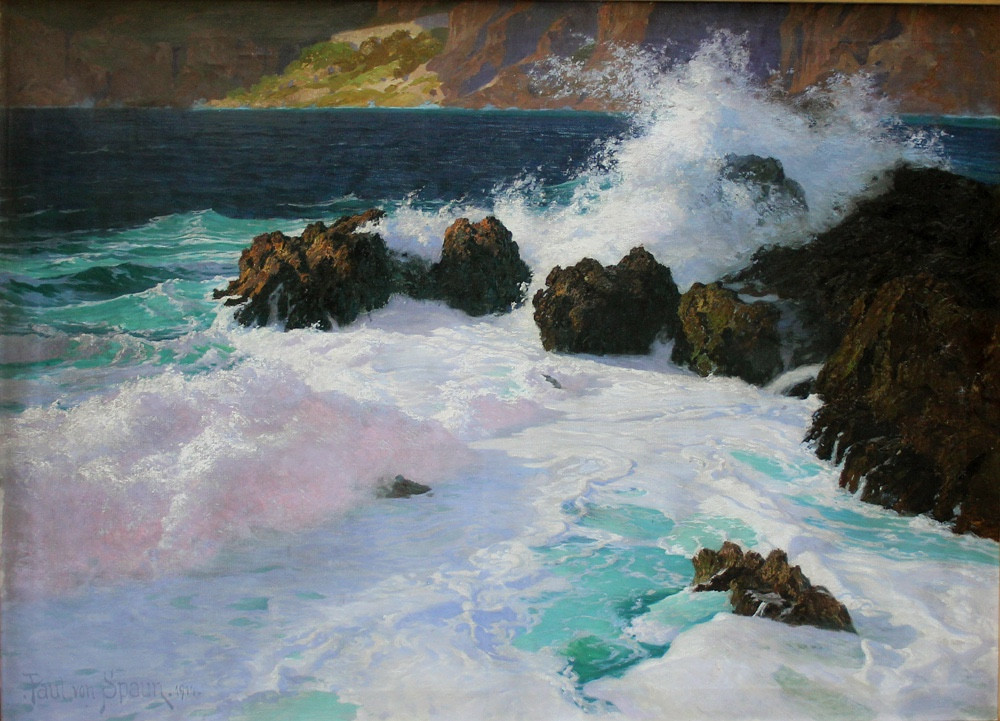 Surf On The Rocky Coast Of Capri By Paul Von Spaun (1876 - 1932).-photo-2