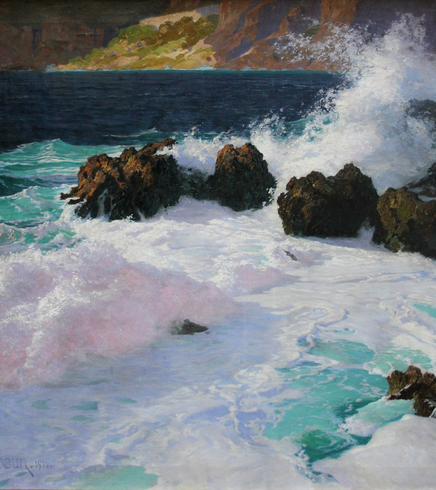 Surf On The Rocky Coast Of Capri By Paul Von Spaun (1876 - 1932).-photo-3