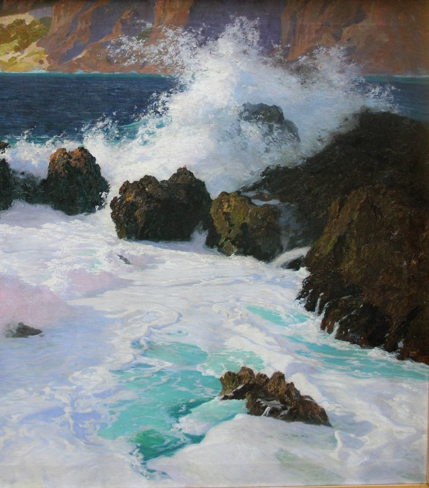 Surf On The Rocky Coast Of Capri By Paul Von Spaun (1876 - 1932).-photo-2