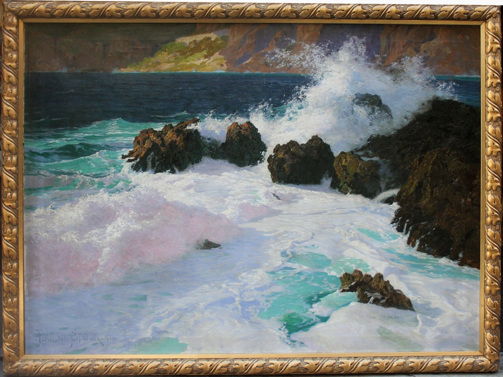 Surf On The Rocky Coast Of Capri By Paul Von Spaun (1876 - 1932).