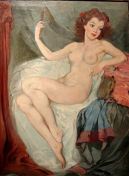 Sitting Nude With Mirror By Maria Szantho (1897-1998)-photo-2