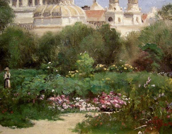 Giuseppe Barison (italien 1853-1931) Scène de Jardin devant le Dôme -photo-2