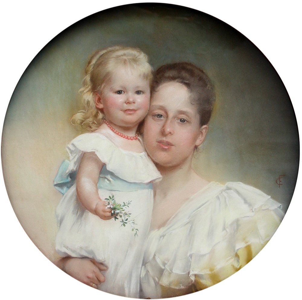 Portrait Of Mother  And Daughter  By Carl Fröschl (austrian 1848 - 1934)-photo-2