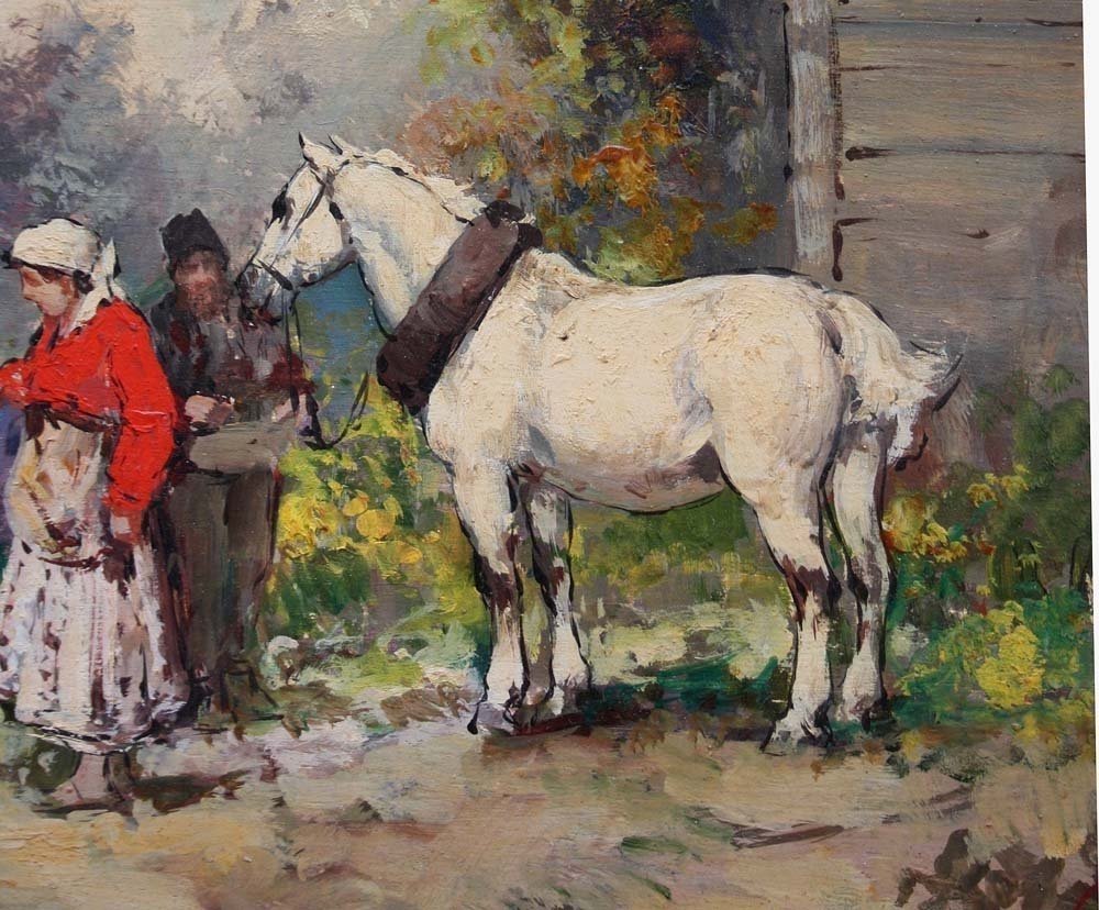 Aleksey Issupoff (russe 1889 Vyatka - 1957 Rome), Cheval Blanc État Paysants-photo-4