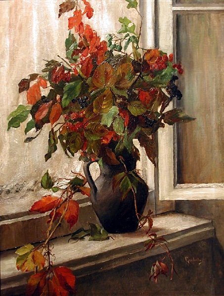 Vase Of Flowers On The Windowsill By Giulietta Corazzi (italian, Born 1866)-photo-2