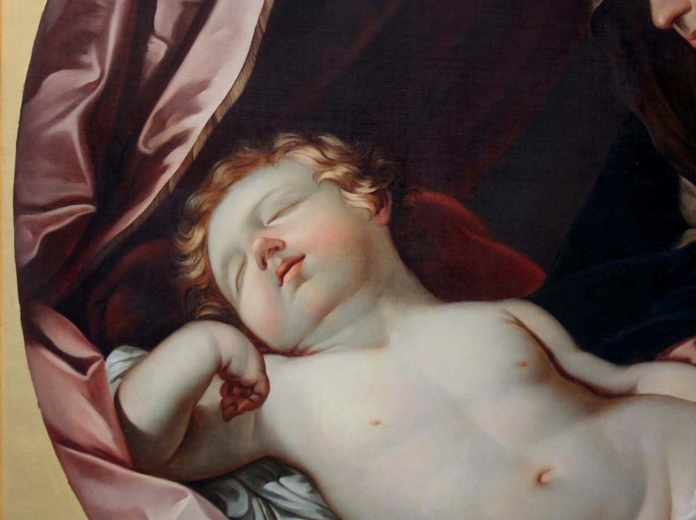 Vierge en adoration avec l'enfant Jésus endormi par J.Hölzl (1809-1891) d'après Guido Reni -photo-2